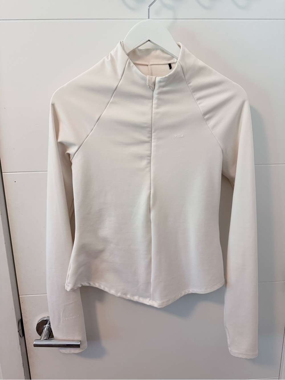 YoungLA Women's Cream Long Sleeve Zip Mock Neck Top